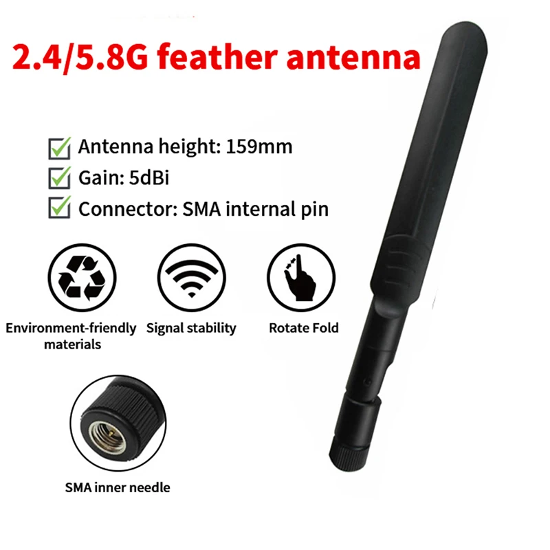 

1Pc 5DB Feather Antenna 2.4GHz 5.8G Dual Band WiFi Router Signal Receiver Folding Glue Stick Wireless Module Pigtail Cable