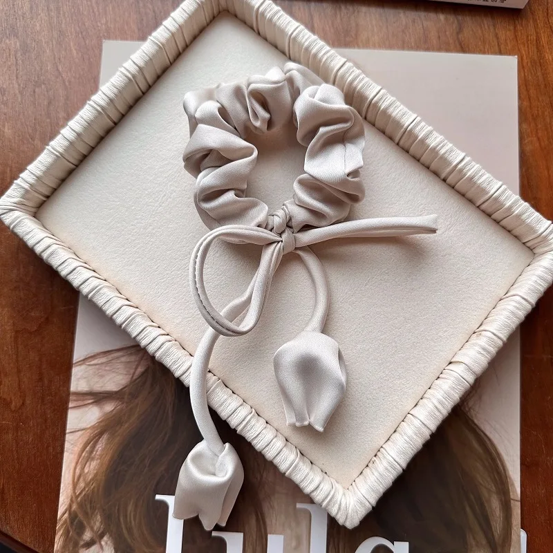 

Niche Design Tulip Ribbon Intestine Loop High Grade Minimalist And Elegant Tassel Hair Loop HairRope Tie Hair Accessories