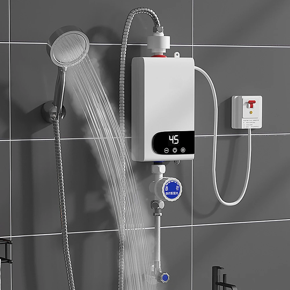 

5500W Water Heater 220V Instant Water Heater Tankless Instantaneous Faucet Tap Kitchen Hot Water Crane LED Digital EU Plug