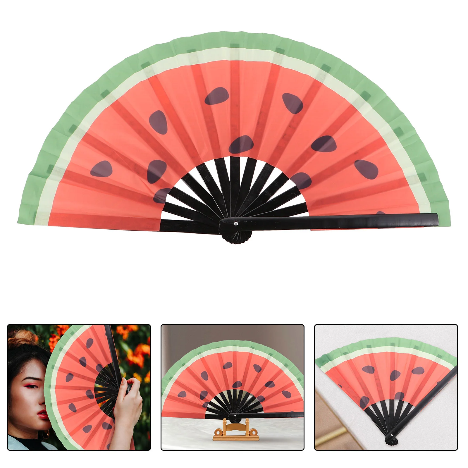 

Watermelon Folding Fan Japanese Style Foldable Decorative Hand Printing Desk Topper Wedding