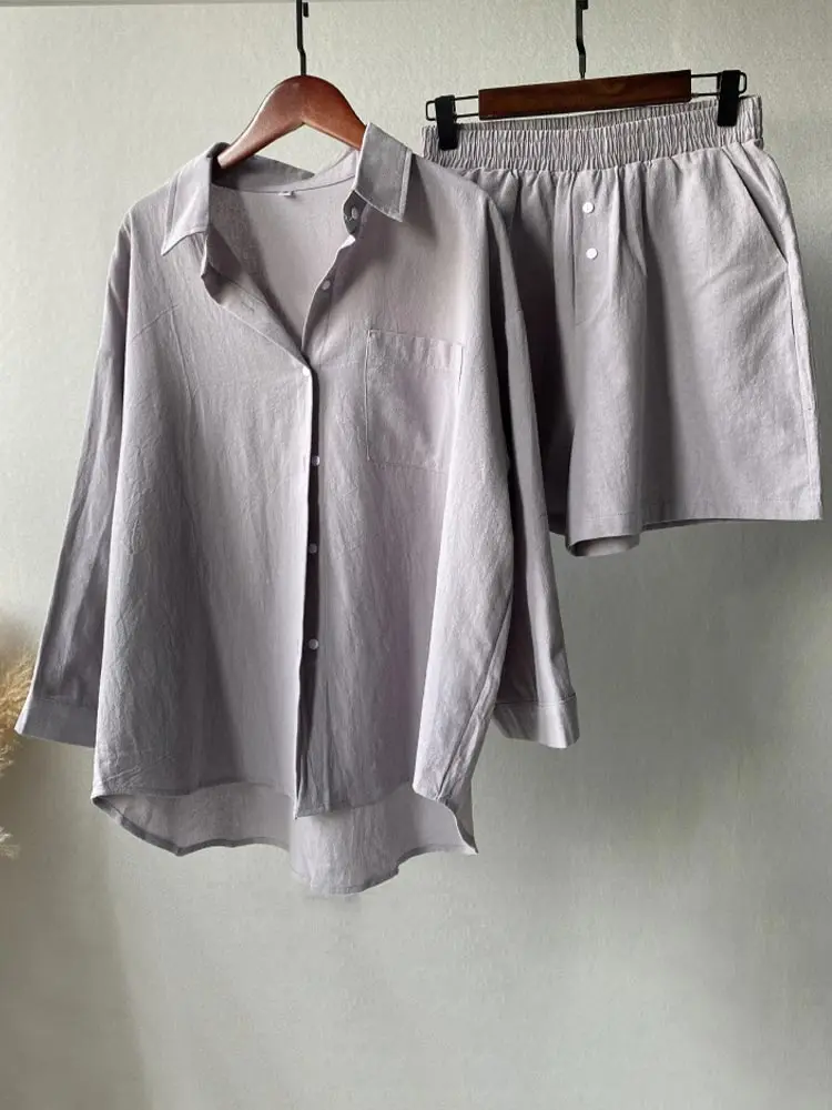 Женский свободный костюм из двух предметов рубашка с длинным рукавом и