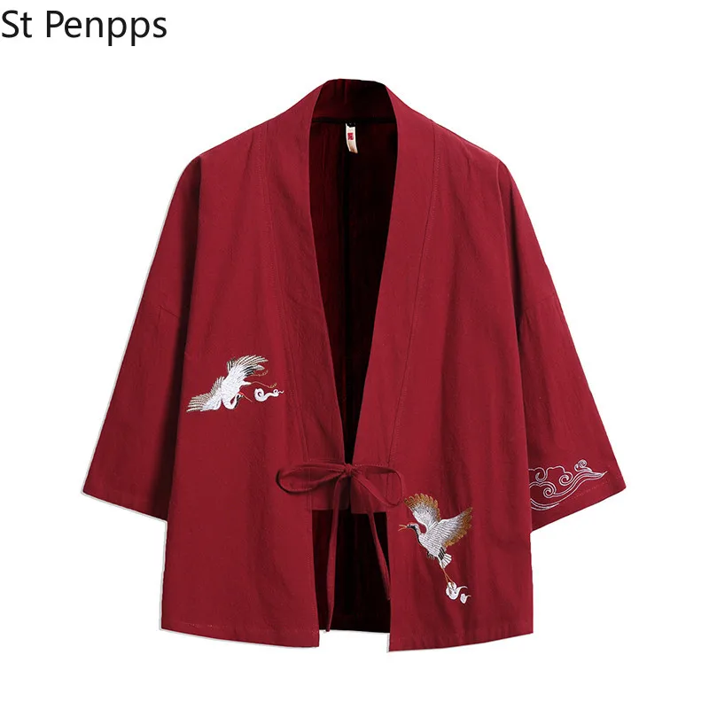 Кардиган-кимоно Мужской Хлопковый уличная одежда короткий свободный жакет