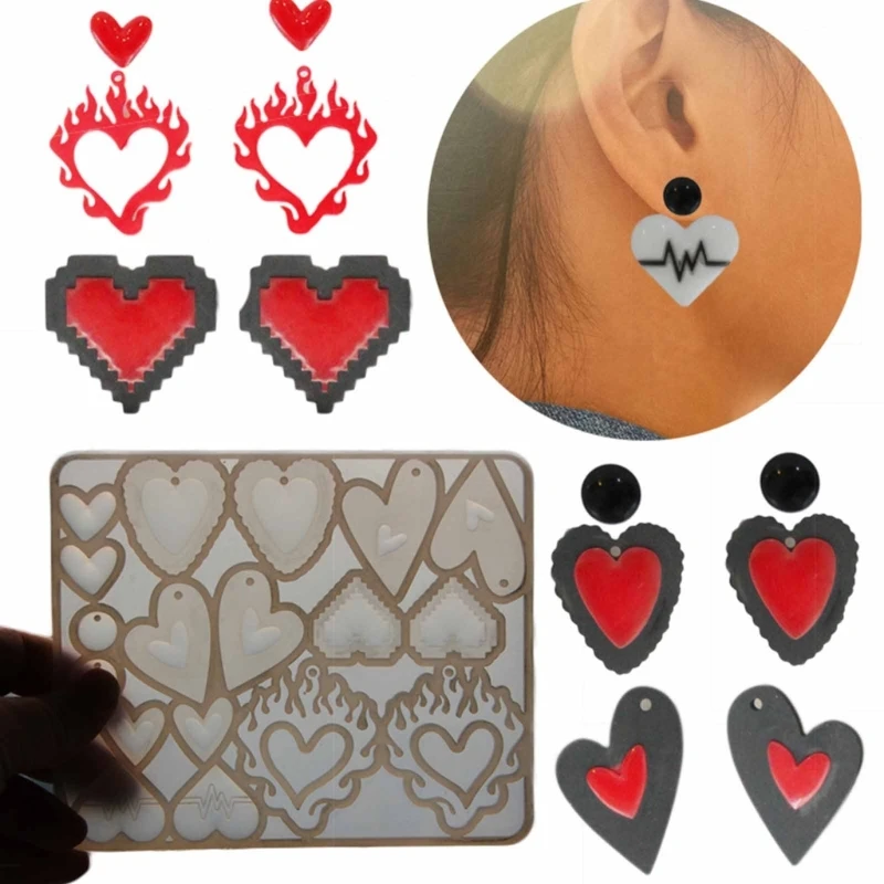 

Y4QE Three-dimensional Love Heart Series Earrings Mold Jewelry Casting Silicone Charm Mold Pendant Crafts Supplies for Women