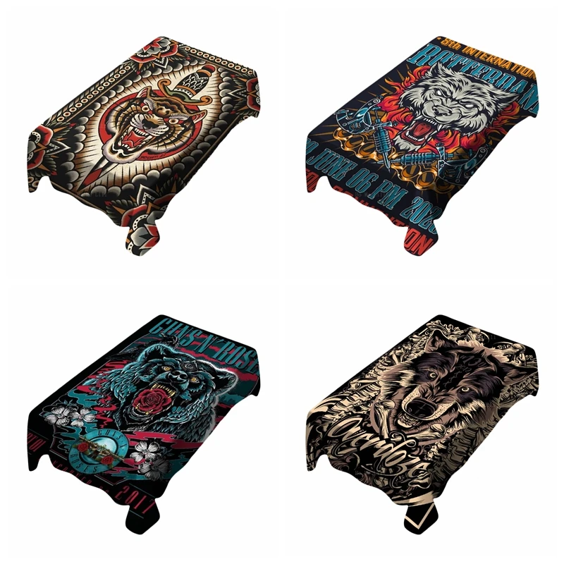 

Traditional Old School Tattoo Tiger And Dagger Werewolf Guns Roses Vintage Animal Tablecloth By Ho Me Lili For Kitchen Decor