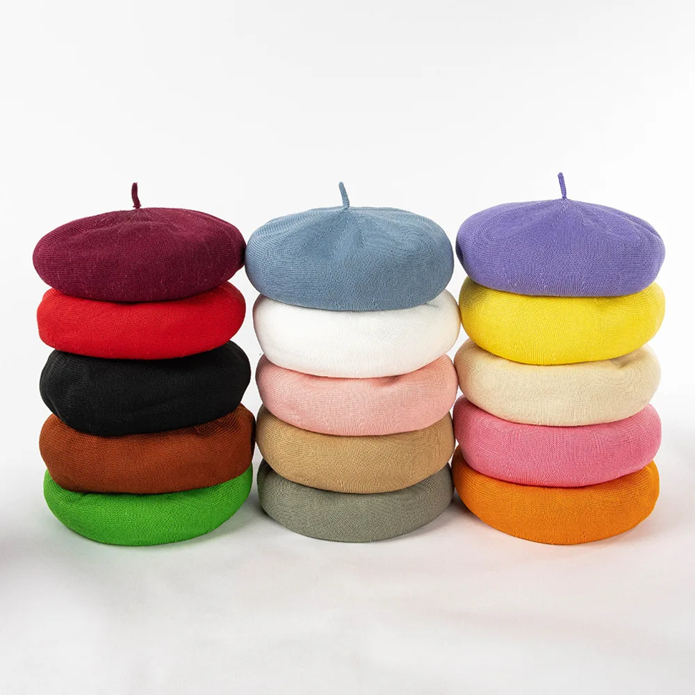 Chilren Knit Breathable Beret Girls Painter Hat Boy Casual Hats Solid Colorful Flat Caps Wholesale | Berets
