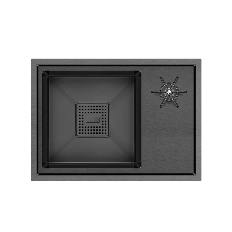 Кухонная раковина ручной работы Asras SUS304 черная с флюзером