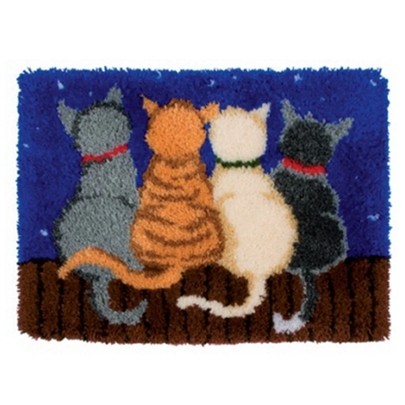 

Latch Hook Rug Kits Crocheting Carpet Rug Cats Yarn Pre-Printed Canvas Cushion Mat Crochet Tapestry Sofa Decor