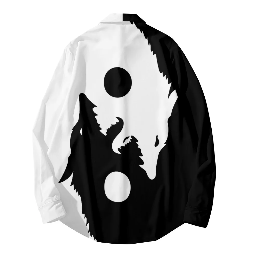 Рубашка Tai Chi Yin Yang с принтом черно-белого волка в готическом стиле повседневная