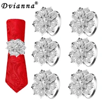 dvianna 6pcs rose flower napkin holder floral rhinestone napkins rings for wedding mothers day party dinner table decor hwm04