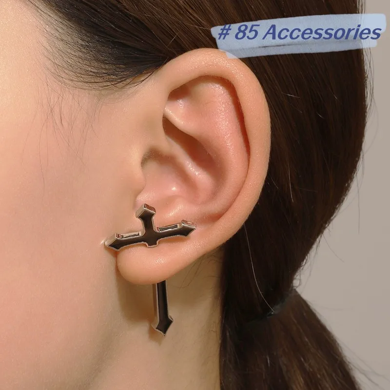 

1Pcs Gothic Darkness Black Color Cool Mental Cross Puncture Single Earrings ZN00179