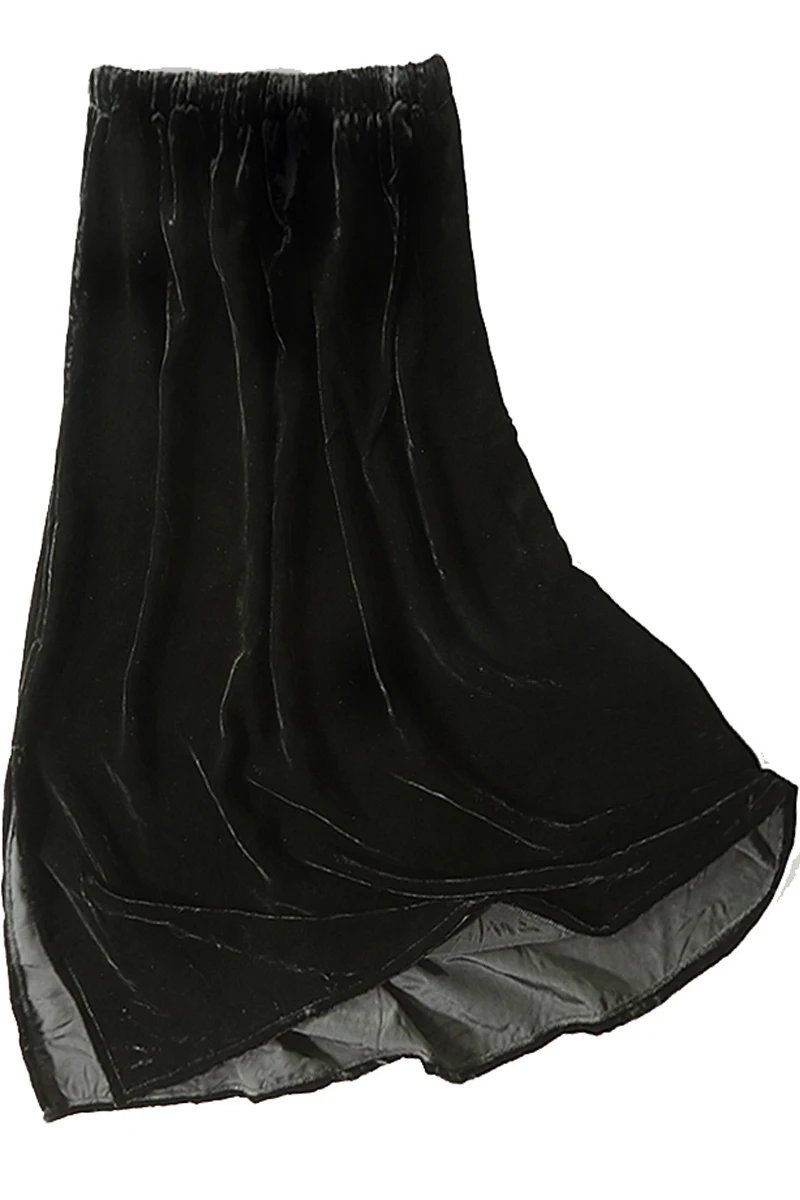 Женская шелковая бархатная юбка с разрезом