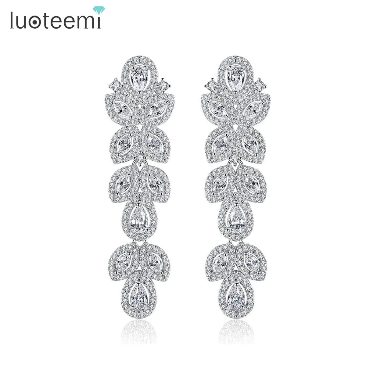 LUOTEEMI новый дизайн длинные висячие серьги для женщин Роскошные нестандартные CZ
