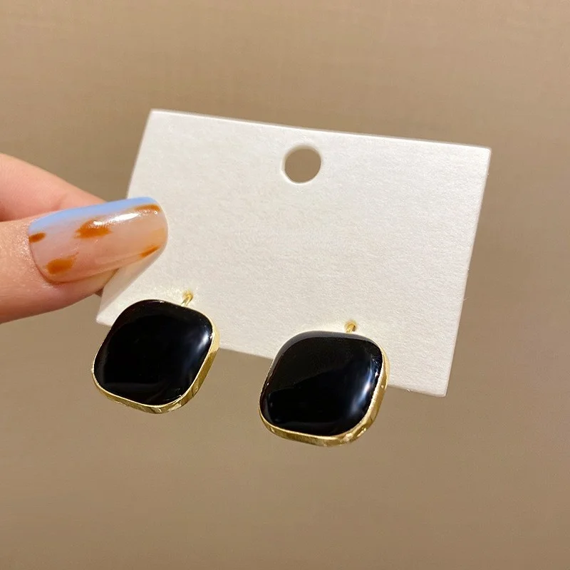 Wine Red Geometric Square Stud Earrings for Women Dripping Oil Cute Korean Metal Wedding Fashion Jewelry Wholesale Gift |