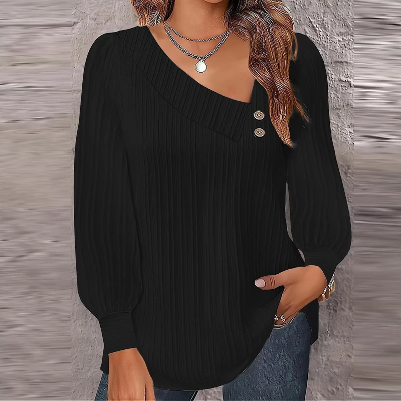 

Elegant V-neck Simple Solid Blusas Top Spring Chic Irregular Button Women Tops Autumn Fashion Long Sleeve Shirts and Blouses