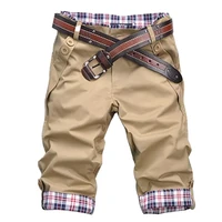 men casual summer plaid patchwork pockets buttons fifth pants loose beach shorts mens casual shorts summer mens pants