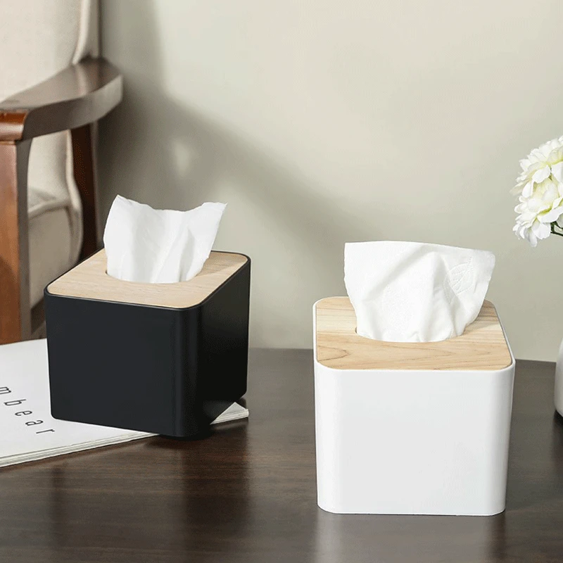 Wooden Tissue Box Holder Toilet Paper Towel Napkin Storage B