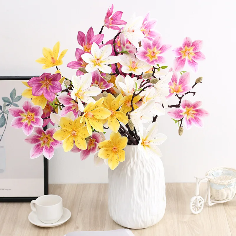 

10PCS Simulation 5 Head Magnolia Fake Flowers Wholesale Home Living Room Decorative Vase Flower Arrangement Wedding Decoration