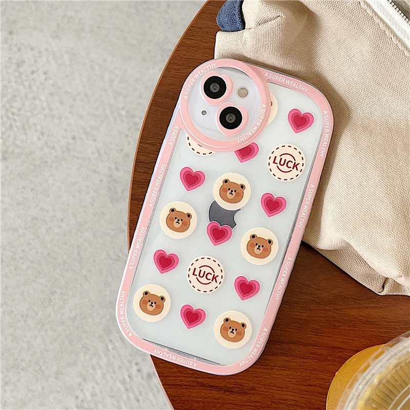 Креативный чехол для телефона с кнопкой и изображением мультяшного мишки