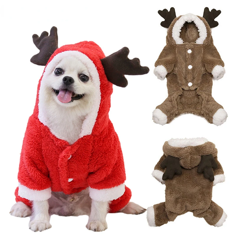 

Рождественская одежда для собаки с оленем, зимняя флисовая одежда для собаки, милая куртка для собаки, костюм для собаки, кошки, чихуахуа, комбинезон, теплая Пижама для собаки