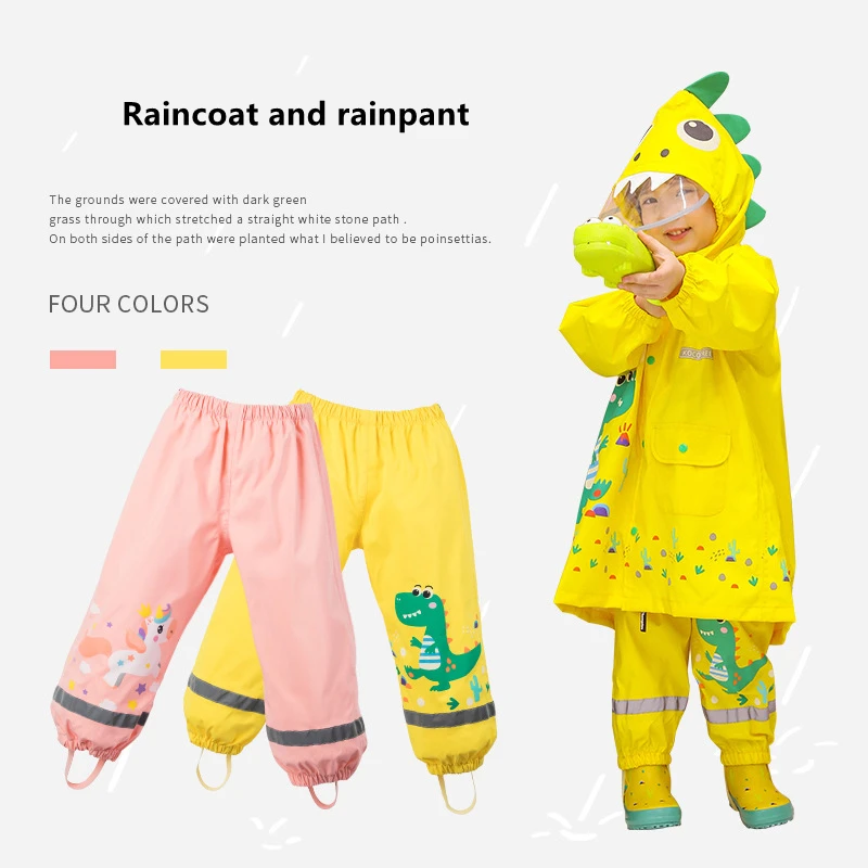 

1-10 Years Old Children Raincoat Kids Boys Girls Waterproof Raincoats Hooded Cartoon Dinosaur Baby Rainwear And Rain-proof Pant