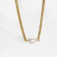 2022 new 316l stainless steel necklace thick chain necklace women natural pearl necklace gift waterproof jewelry pearl necklace