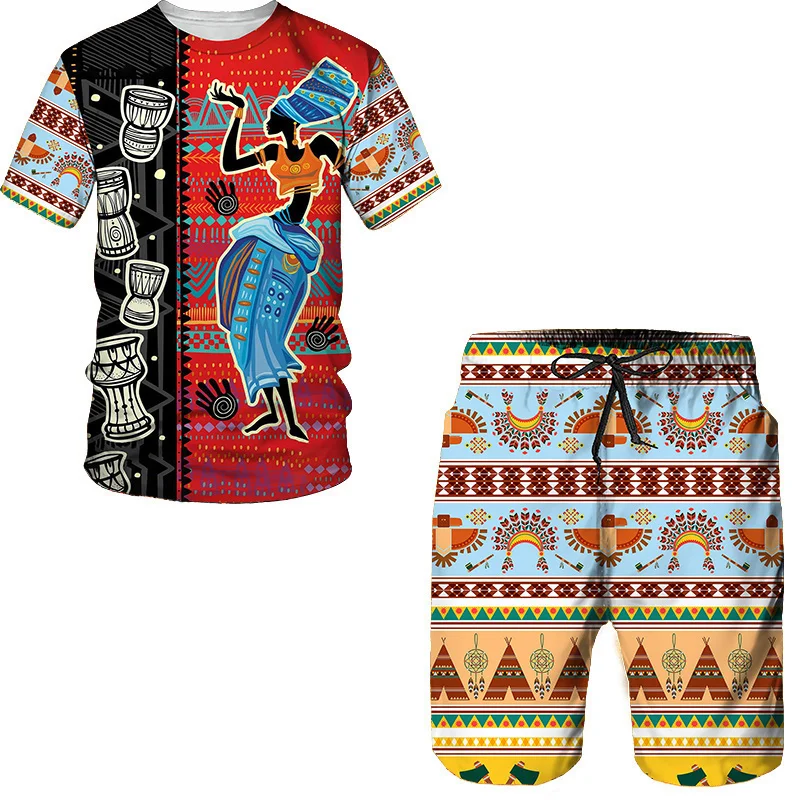 

Fashion African Printed Women's/Men's T-shirts Sets Vintage Style Tracksuit Shorts Sport And Leisure Summer Outfit Male Suit