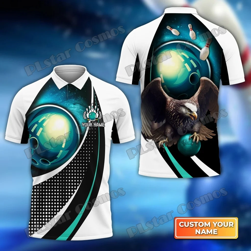 Eagle Bowling Team Blue Bowling Ball Customized Name 3D Printed Men's Polo Shirt Summer Street Unisex Casual Polo shirt WK113