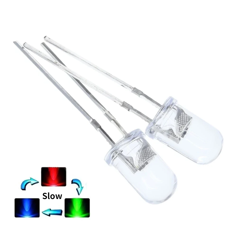 10pcs/lot F5 5mm Fast/Slow RGB Flash Red Green Blue Rainbow Multi Color Light Emitting Diode Round LED Full Color