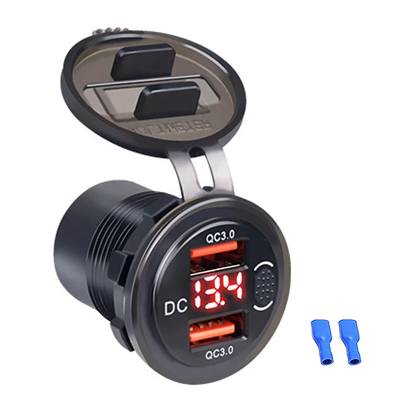 

Quick Charge Dual QC3.0 USB Car Charger Socket With Button Switch LED Voltage Display Fast Charging Car Boats