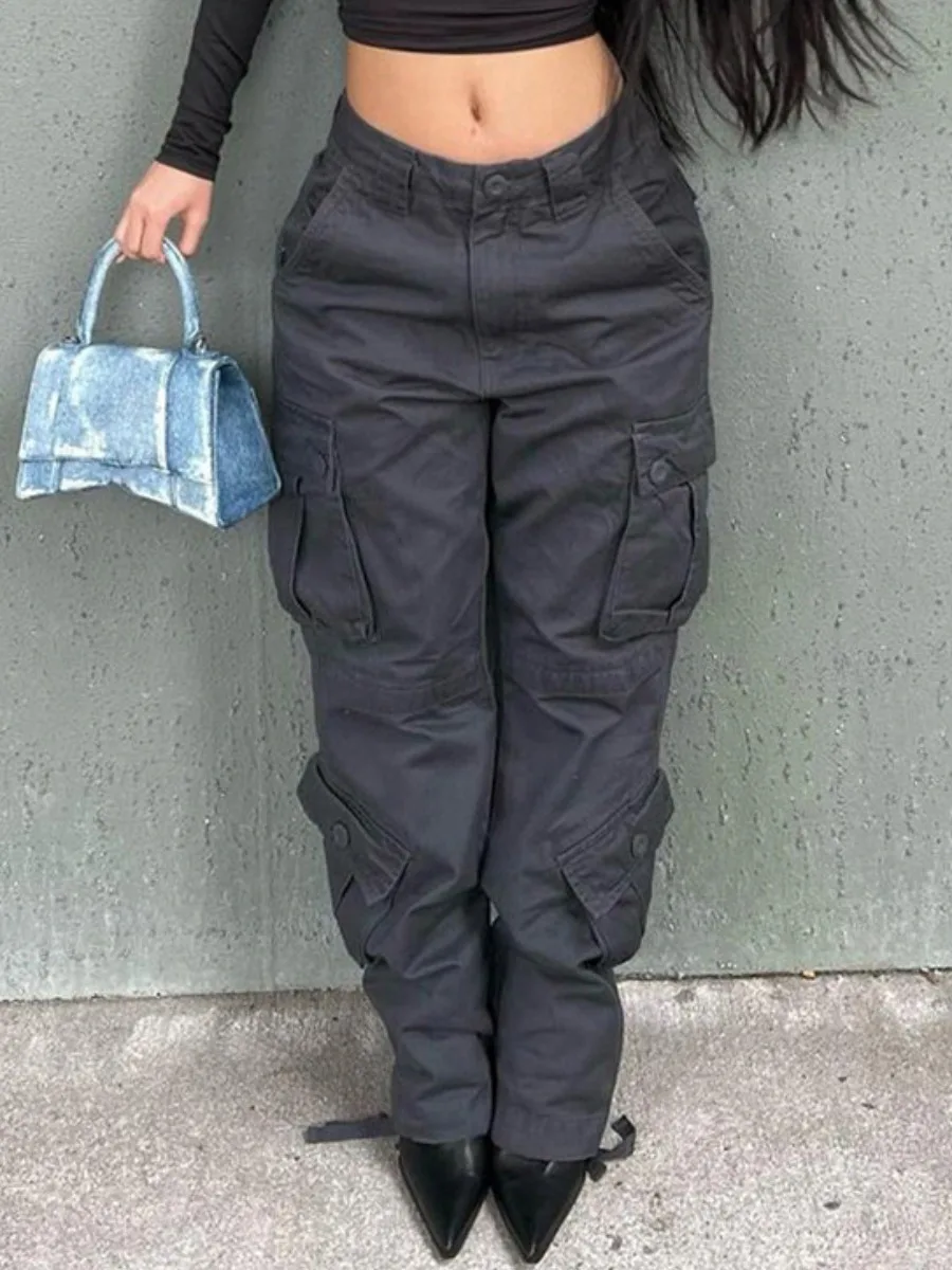 

Женские прямые джинсовые брюки-карго LW на осень и зиму, повседневные Винтажные эластичные брюки с высокой талией в уличном стиле Y2k, модные джинсы