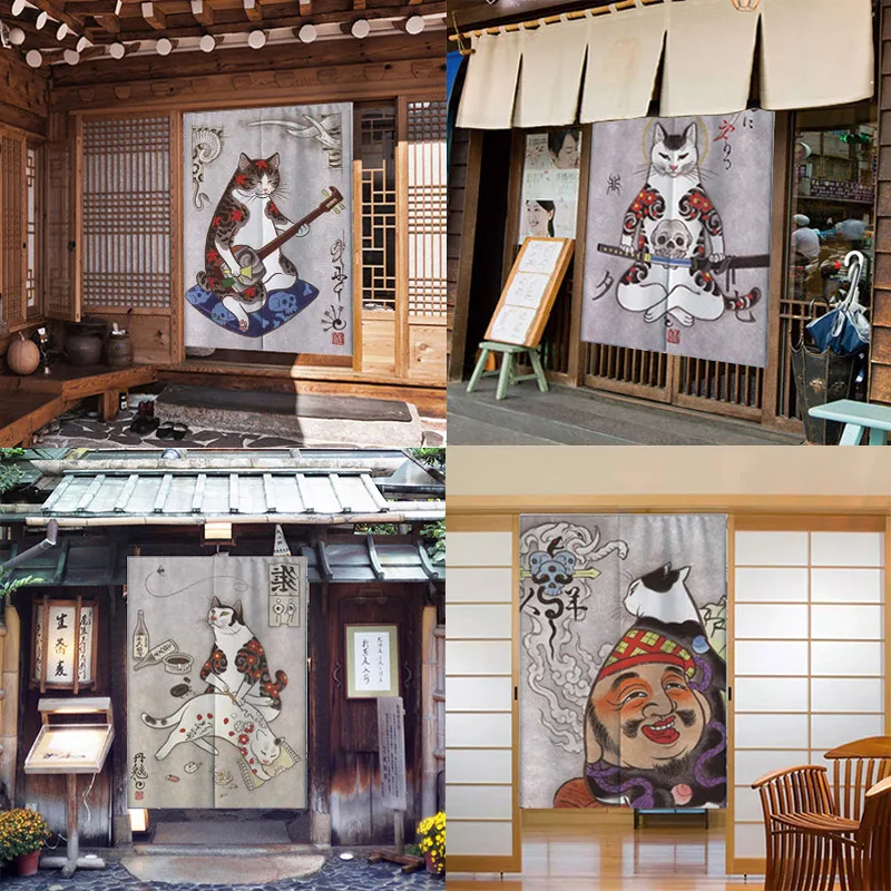 

Japanese Samurai Cat Door Curtain Tattoo Hall Ancient Style Ukiyo-e Cloth Bedroom Hotel Partition