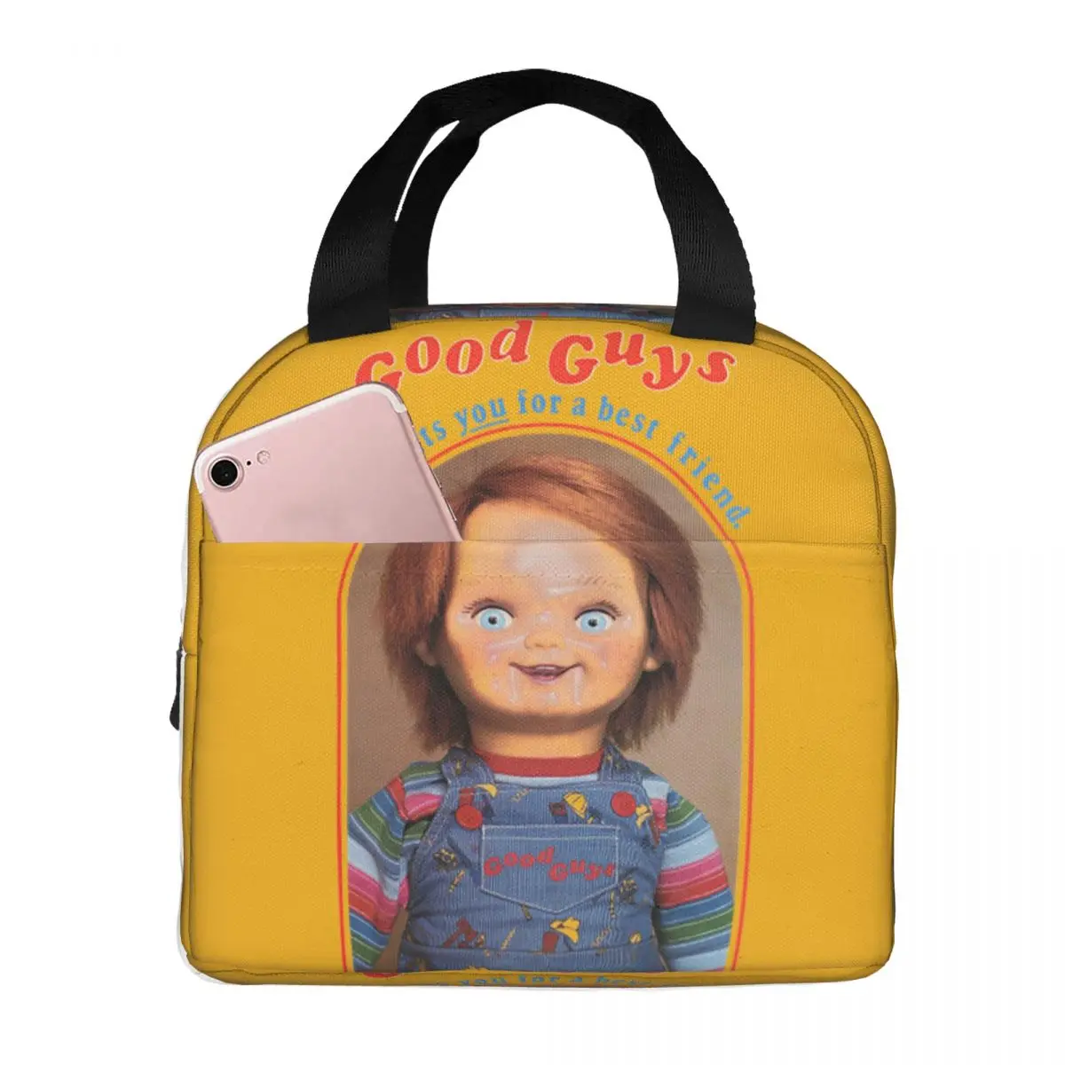 He Wants You For A Best Friend Chucky Lunch Bags Portable Insulated Cooler Child's Play Thermal Picnic Work Lunch Box for Kids