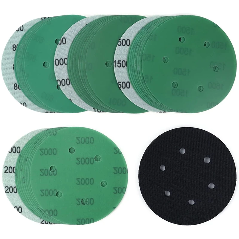 

6 Inch Hook And Loop Wet Dry Sanding Discs 6 Holes,40Pcs 800 1000 1500 2000 Grit For Metal Glass Auto Painting Finishing