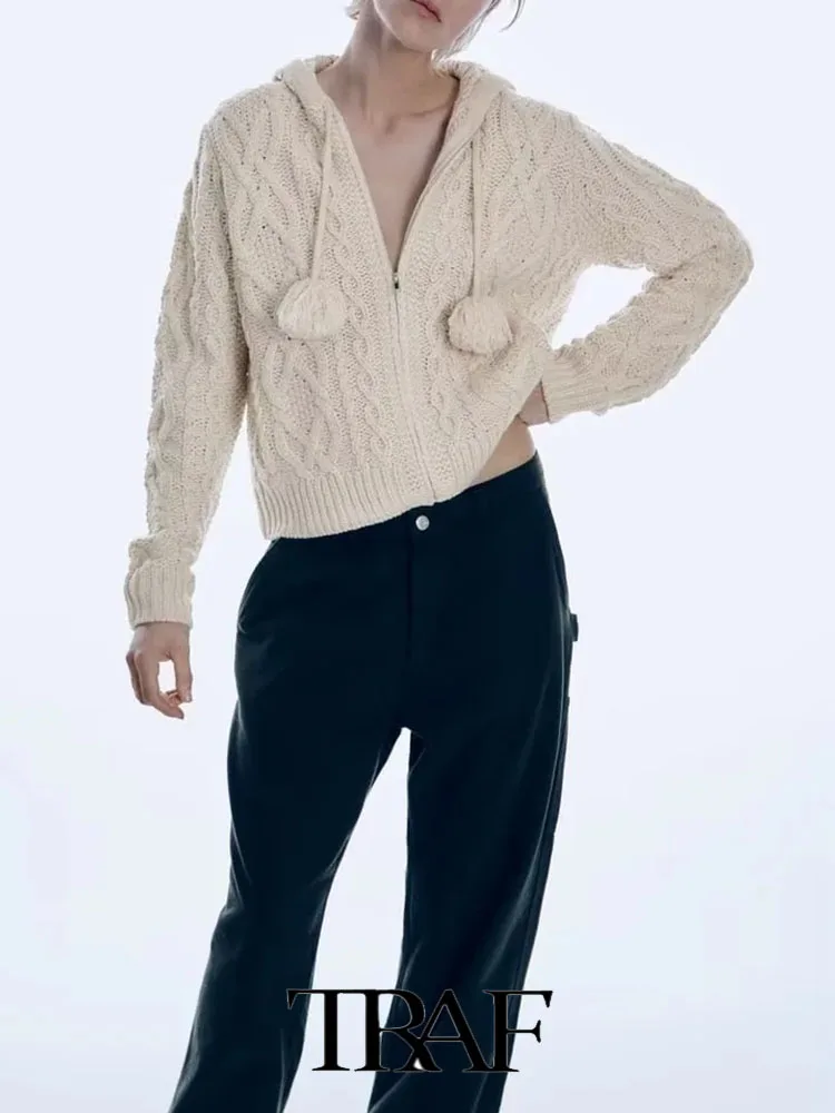 

Женское свободное трикотажное пальто с капюшоном, с длинным рукавом