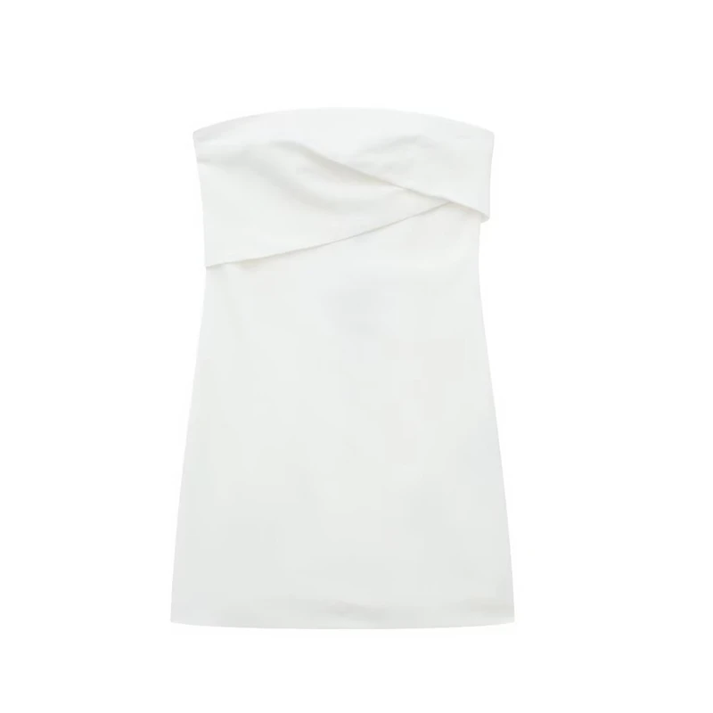 

Новинка лета 2023, соблазнительное Привлекательное платье с прямым воротником для девушек, без бретелек, из смеси льна, тонкое белое платье-футляр, короткое платье на бедрах