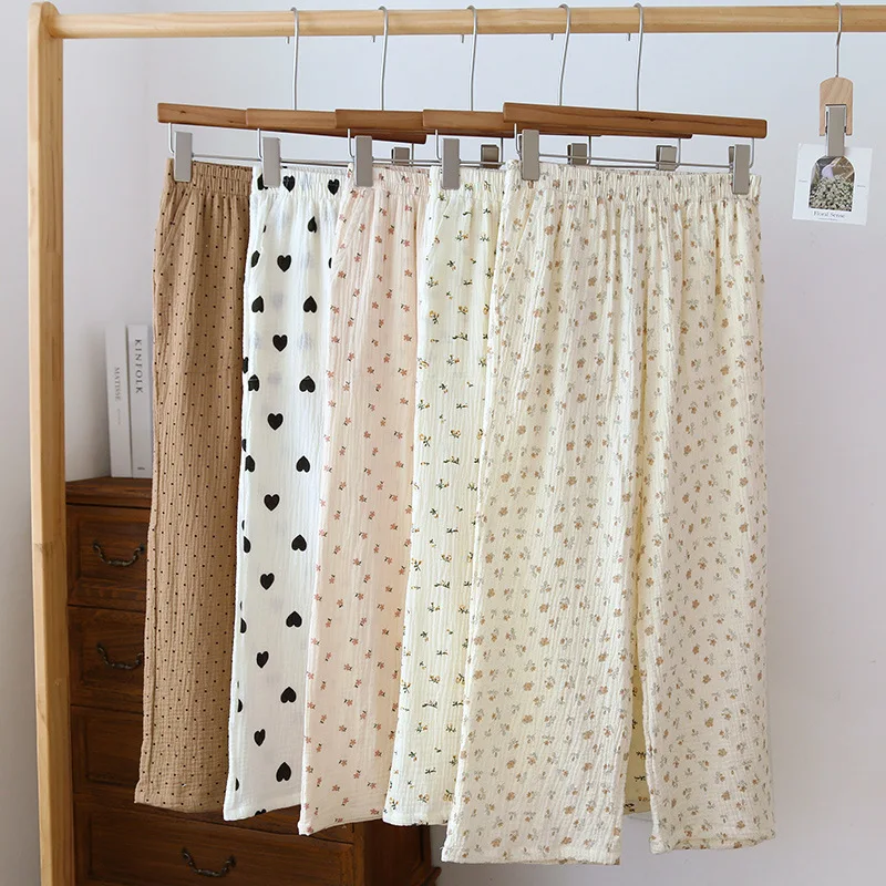 

Женские летние укороченные штаны с принтом, тонкие и свободные, размер весна-осень, домашняя женская одежда для сна, штаны, хлопковые Пижамные брюки