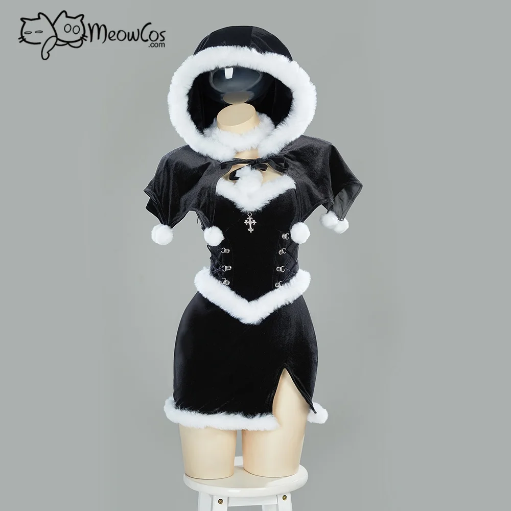 MEOWCOS женский рождественский карнавальный костюм готический черный комплект