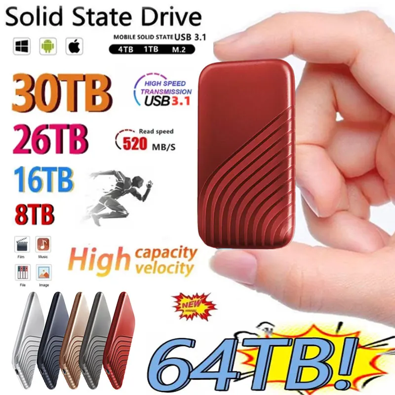 

2022 New Original Portable SSD 500GB 1TB Type-C USB 3.1 Hard Disk SSD 2TB 4TB 6TB 8TB 16TB 30TB 64TB SSD Hard Disk for Laptop
