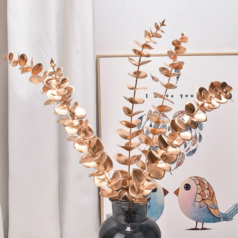 

Artificial Flower Gold 50cm Eucalyptus Single Branch Home Living Room Desk Decoration Party Wedding Holiday Flower Arrangement
