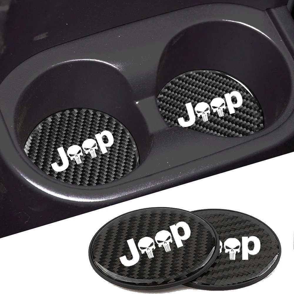 

2Pcs Car Water Coaster Cup Mat Bottle Holder Carbon Fiber PVC Non-Slip Mat for Jeep Renegade Compass Grand Wrangler Wrangler