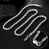 925 stamp silver color men women 4mm rope chain necklace hip hop vintage fashion wedding luxury jewelry gift