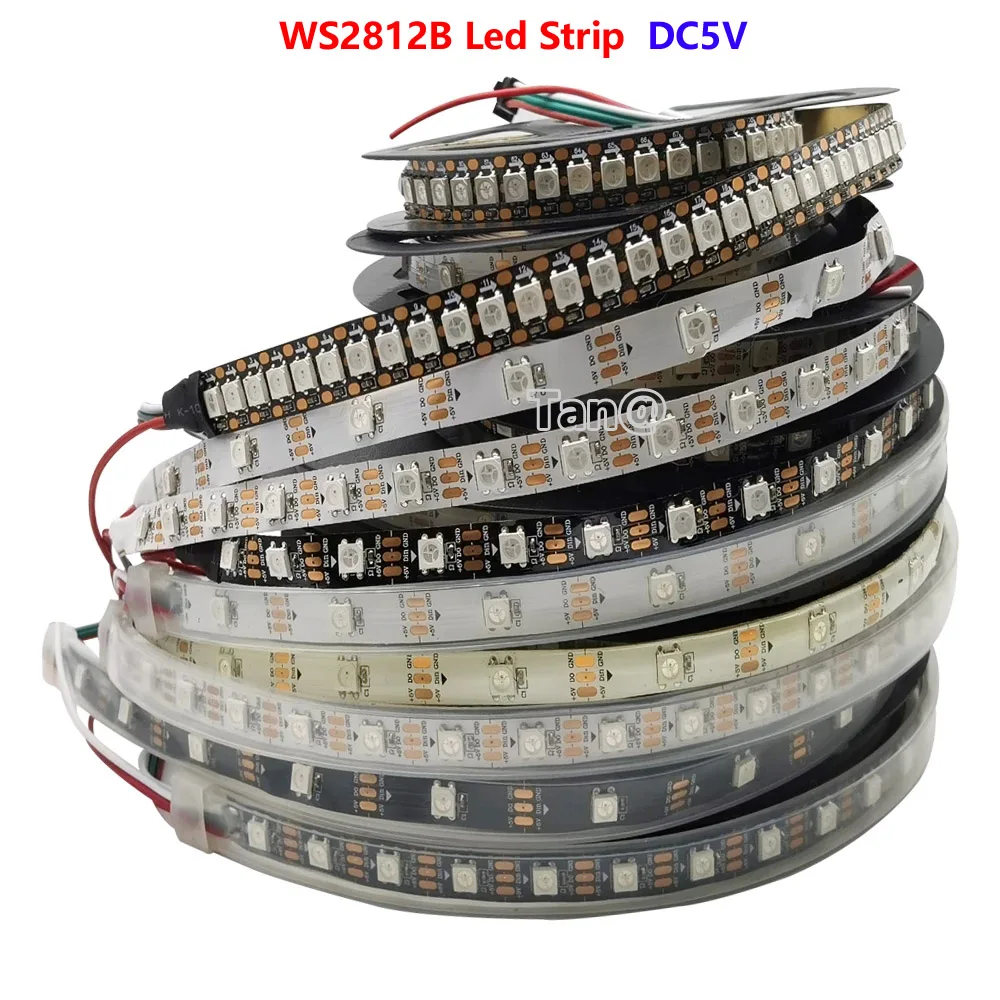 

1m/2m/5m DC5V Individually Addressable RGB Led Strip WS2812B 30/60/144 Leds/m Smart Pixel Light Bar Black White PCB IP30/65/67