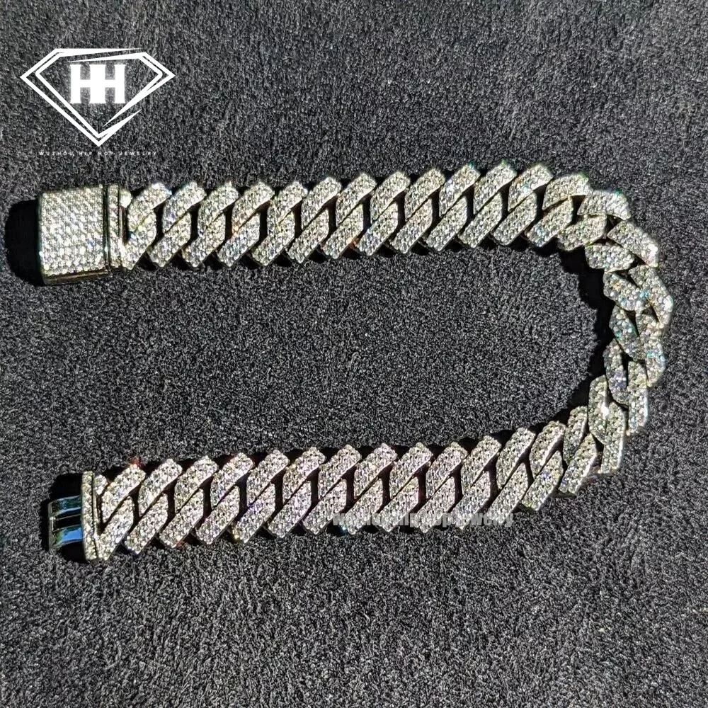 Набор браслетов в стиле хип-хоп ледяной браслет S925 серебро 14 мм ширина два ряда