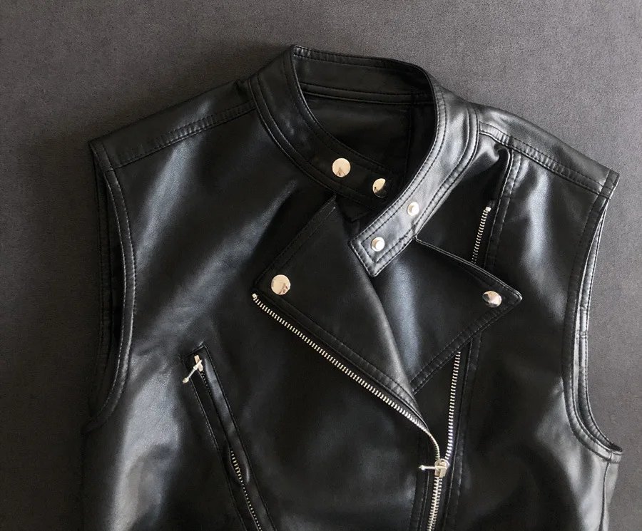 2023 autumn clothes new fashion slim small stand-up collar motorcycle leather vest belt sleeveless leather vest