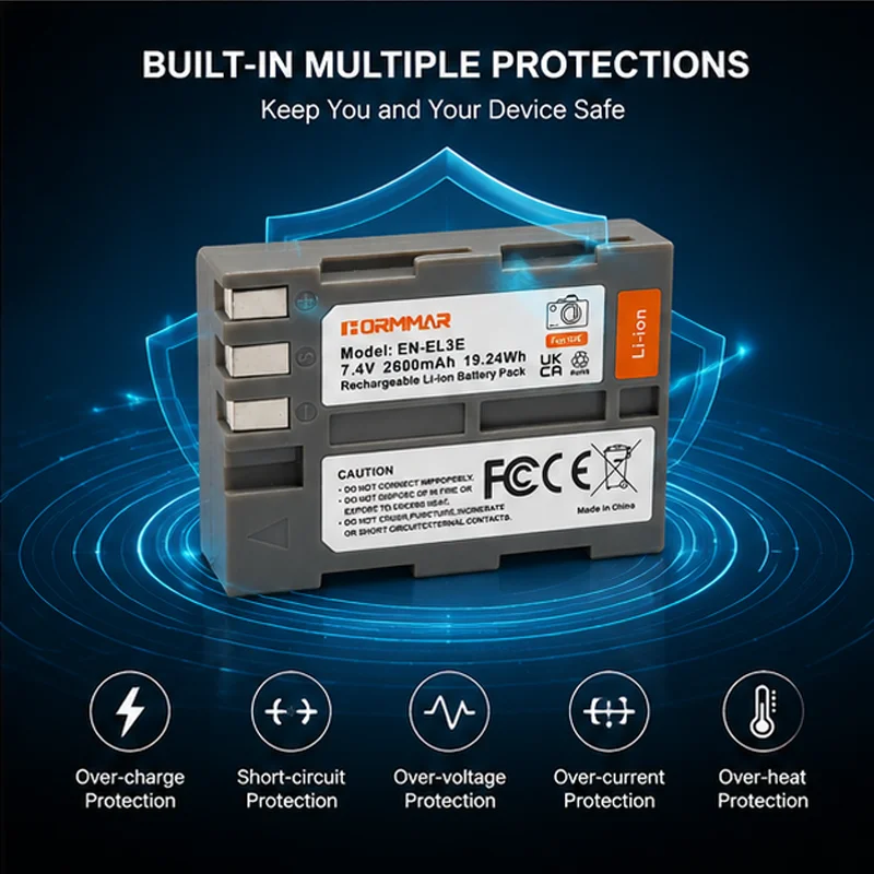 Фото Аккумулятор EN-EL3E + комплект зарядного устройства с ЖК-дисплеем и USB-портом для цифровых зеркальных камер Nikon D90 D80 D200 D300 D300S D700 D500, перезаряжаемые литий-ионные батареи №5