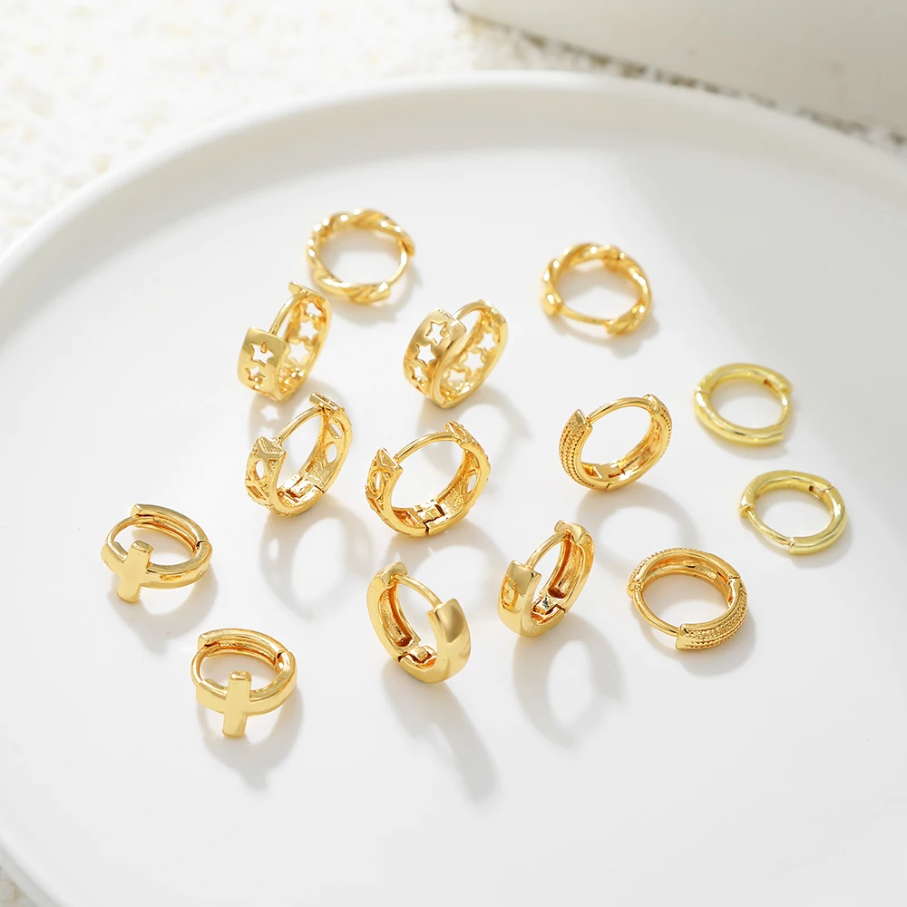 

Медные серьги-кольца золотого цвета для женщин, маленькие простые круглые серьги-кольца Huggies Cross, женские аксессуары в стиле стимпанк