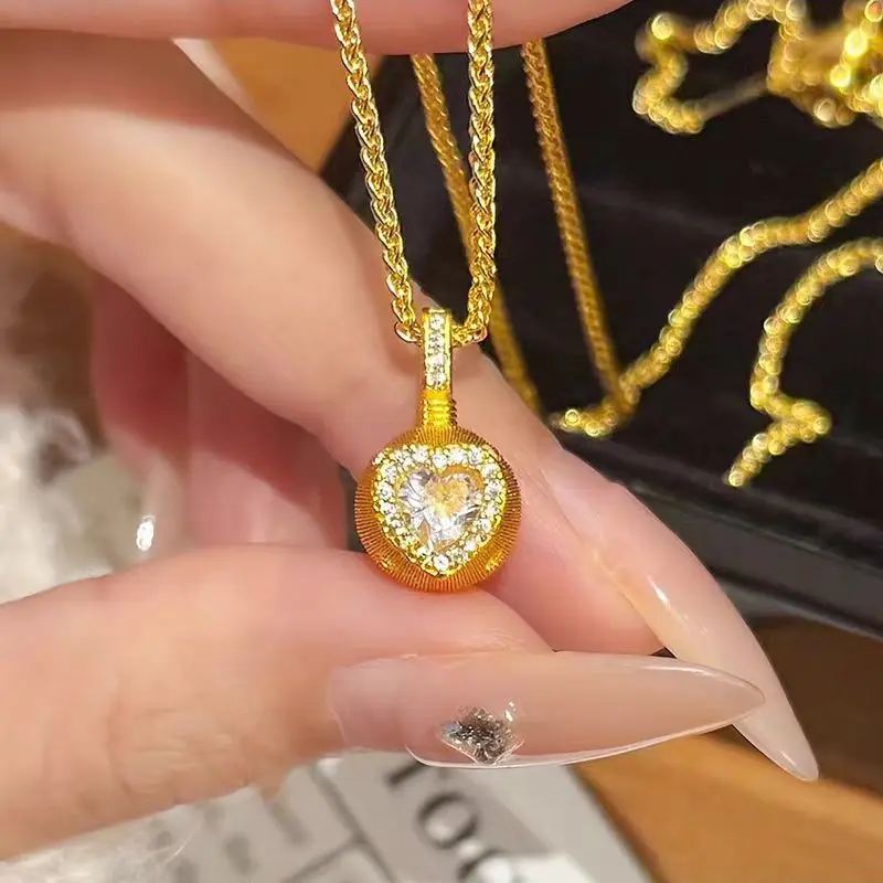 AU750 Бу матовое колье Love Sweet Bean для женщин, легкая роскошная цепочка на ключицу 18 карат, подвеска в виде любовного печенья (art.: 3920cb9971885) - 3920cb9971885