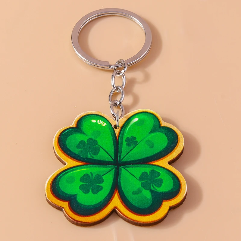 Fashion Saint Patrick's Day Clover Keychain Lucky Shamrock Key Ring Pendants for Women Girl Handbag Decor Jewelry Accessories
