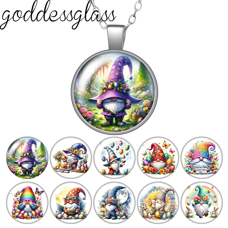 Счастливая пасха яйцо гном мультфильм фото круглый стеклянный кабошон ожерелье