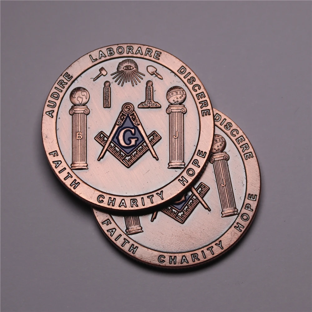 

Faith charity audire laborare discere hope Freemason Challenge Coin Fraternity Masonic Bronze Coin